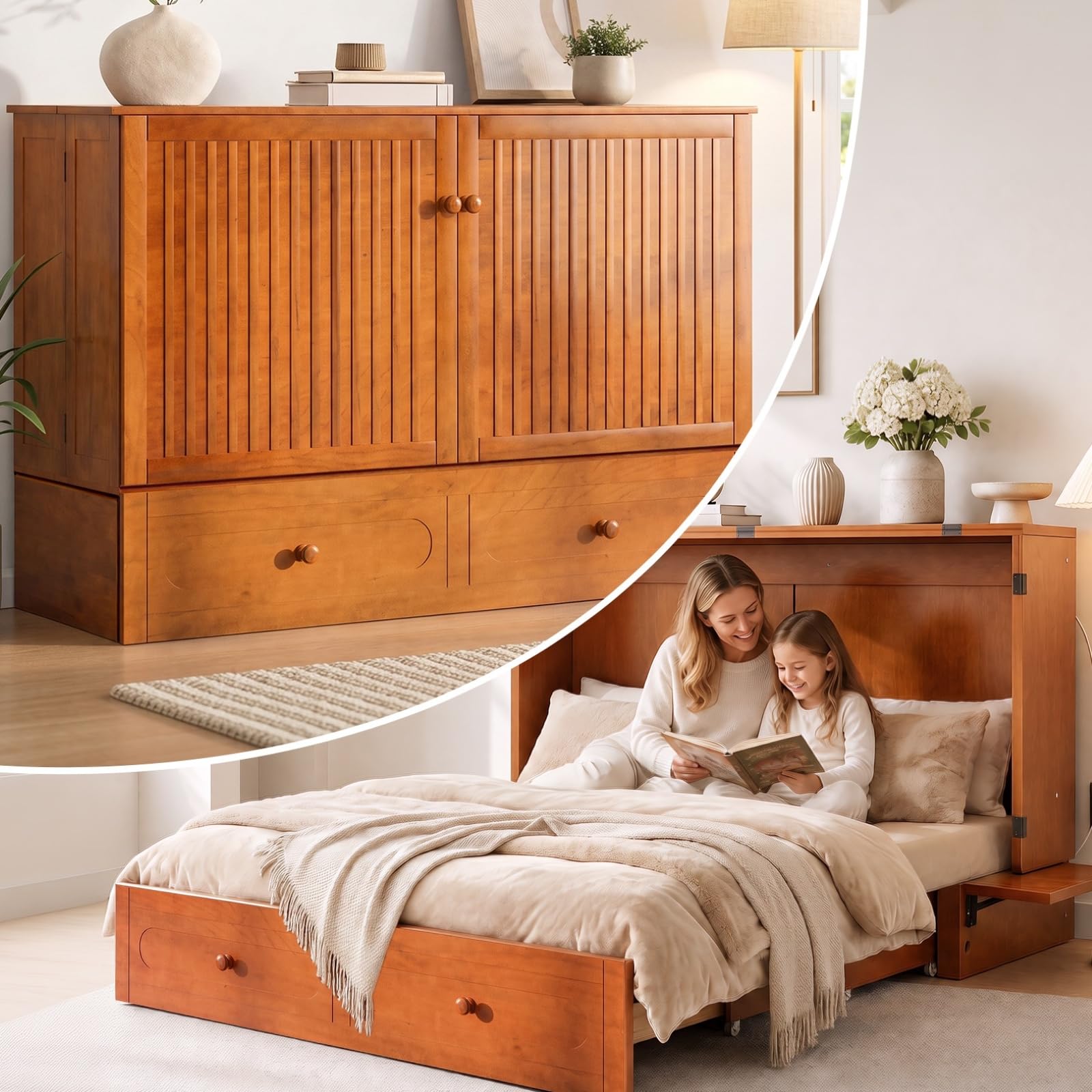 Mjkone Queen Murphy Bed Cabinet