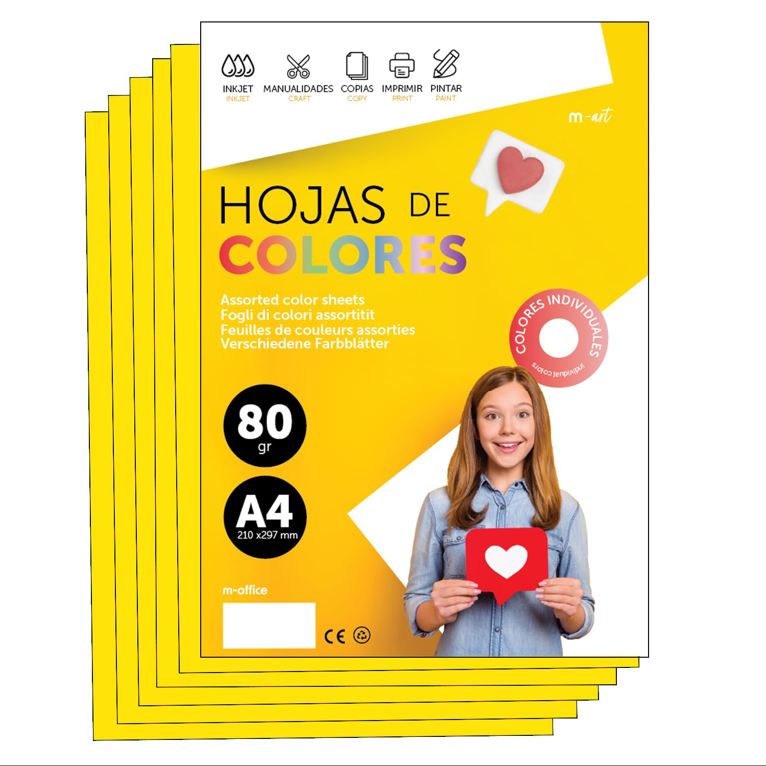 Colourful Paper A4 80 g for Printers & Crafts, Coloured Sheets for Children, Creative Projects, Cards & School m-Office (250 Sheets, Strong Yellow) โ image 1