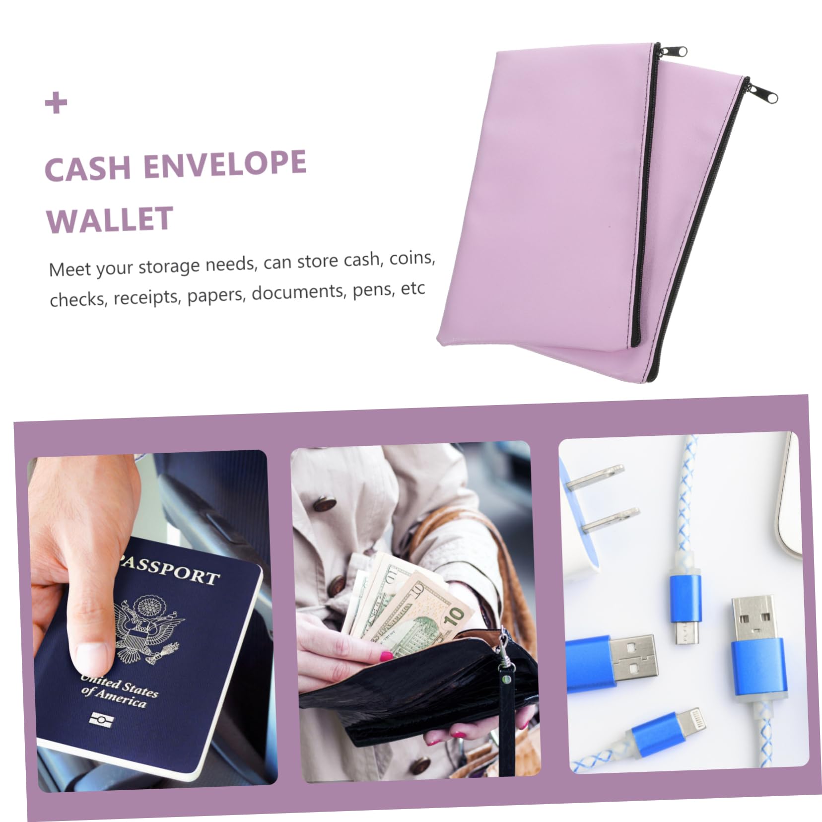 HAPINARY 2Pcs Money Bank Bag with Zipper Small Receipt Holder Zipper Bag Coin Purse Mail Sack Leather Money Bag Mini Storage Bag Travel Purses Bill Coin Purse Bill Bag Girl Flash - Image 2