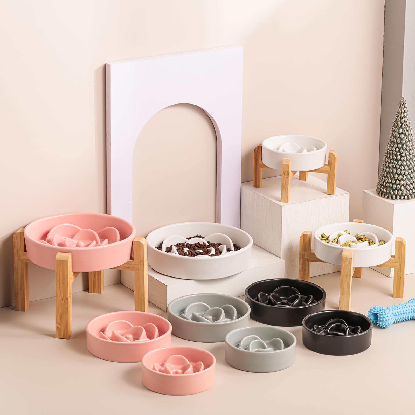 Schwarzer Keramiknapf für mittelgroße und große Rassen, 15,5 cm, langsames Fressen, Puzzle-Hundenapf für schnellen Fresser, Labyrinthschale für schnellen Fresser, Labyrinthschale für schnellen Fresser