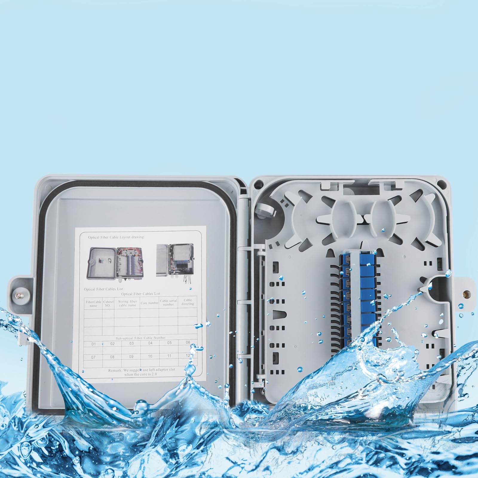 Boîte de distribution de fibre optique 12 cœurs, boîte de distribution de fibre FTTH à 12 ports - Boîte de jonction de bornes à fibre optique avec coupleur de câble en fibre SC