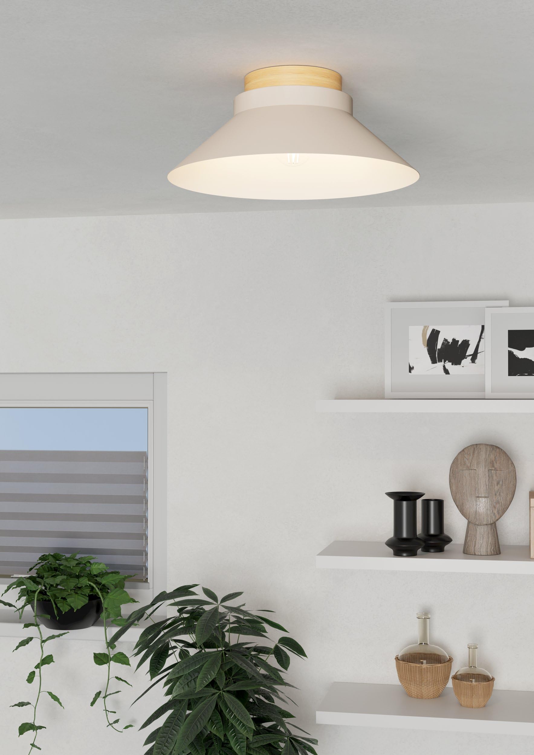 Eglo Luminaire plafonnier Moharras, spot de plafond au design scandi et | bohème, FSC100HB, lampe de plafond pour salon et couloir, bois naturel et métal couleur sable, douille E27
