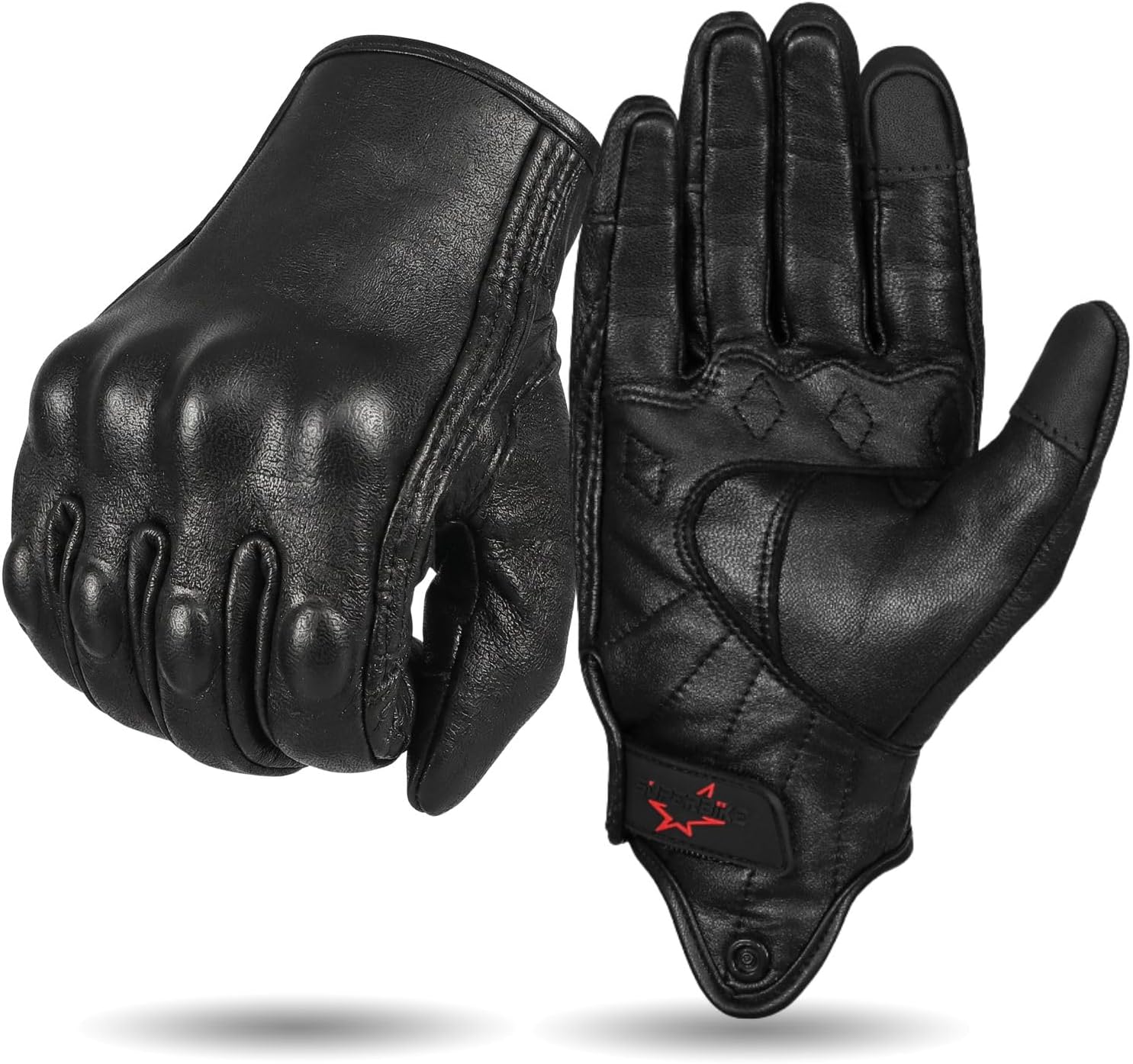 Men's Goatskin Leather Touchscreen Motorcycle Gloves Black