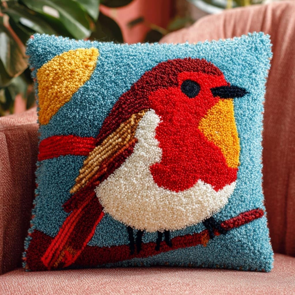 Taxpy Latch Hook Cushion Kits Bird 17X17 Inch