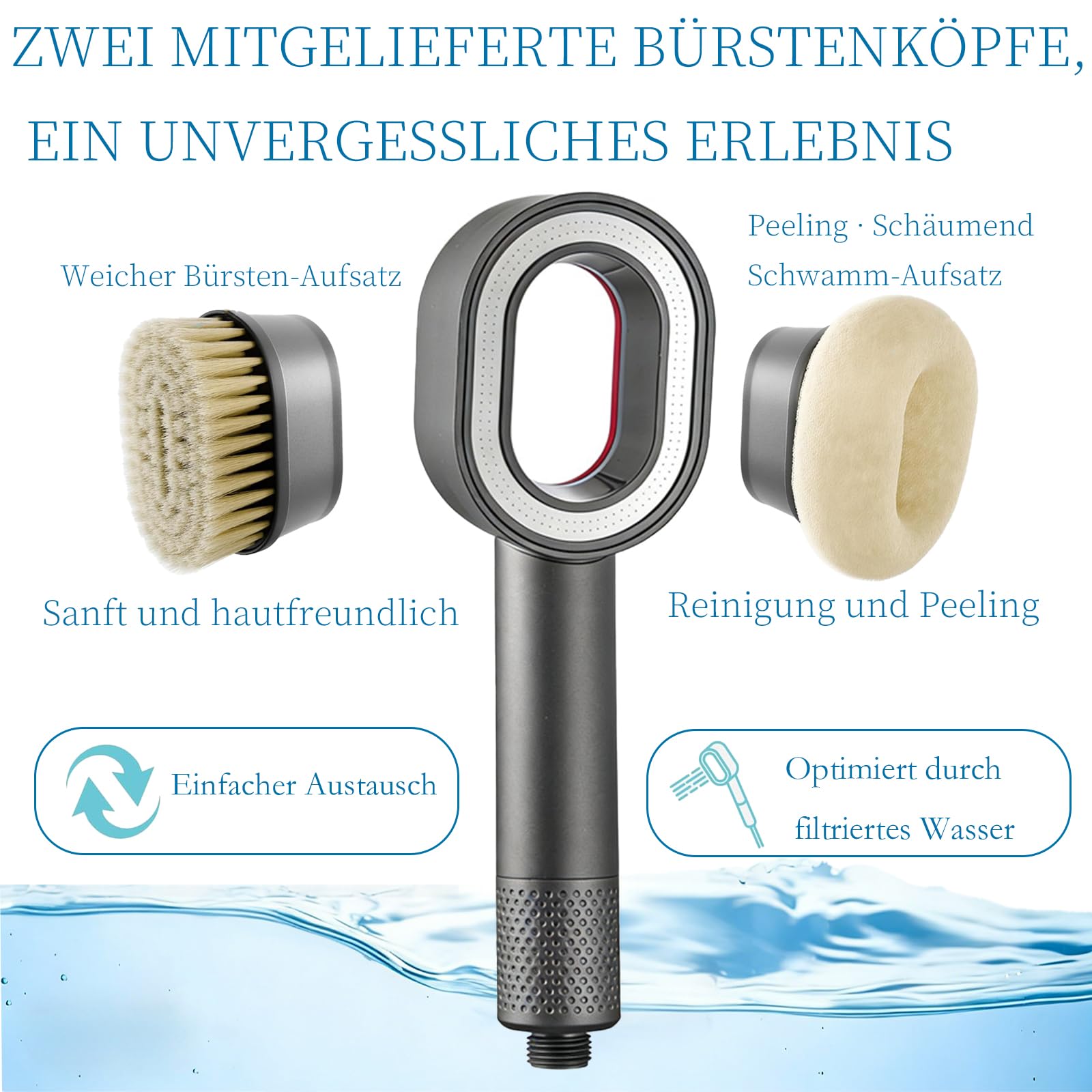 Alcachofa de ducha con filtro de carbón activo, cabezal de ducha de masaje de alta presión, 3 en 1, antical, elimina el cloro residual de agua dura y metales pesados + accesorios (rosa, filtro)