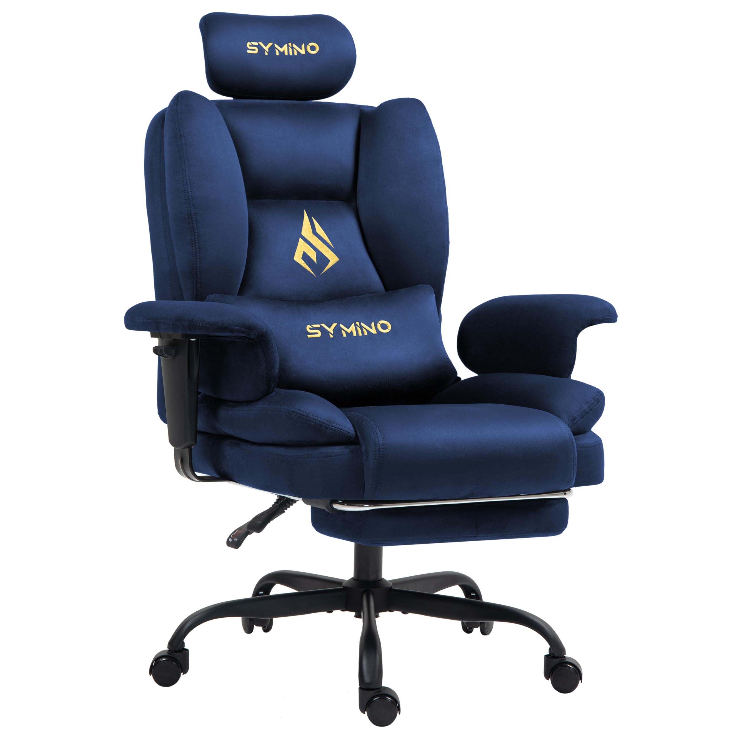 Symino Sedia direzionale da ufficio, ergonomica, in finta pelle scamosciata, con funzione basculante, regolabile in altezza, 130 kg, blu scuro