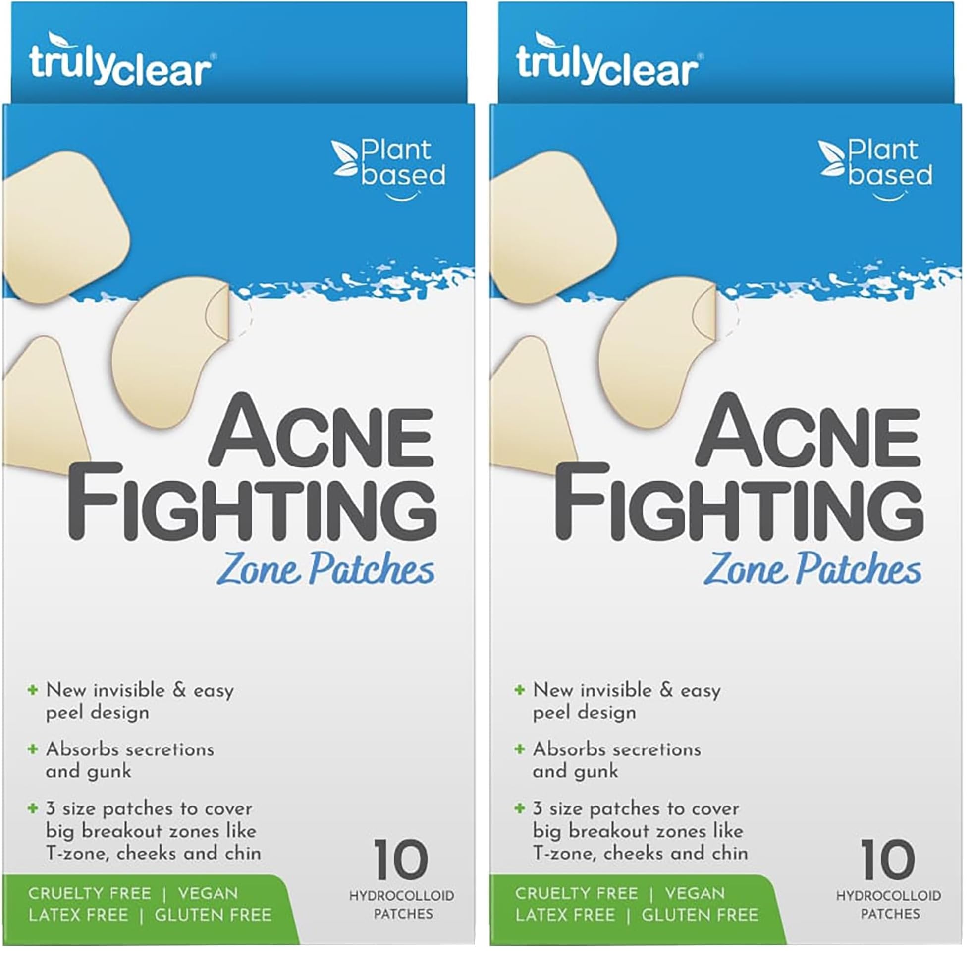 Truly Clear Large Acne Pimple Patches for Face Body - 10 Count Hydrocolloid Blemish Zit Patches for Face