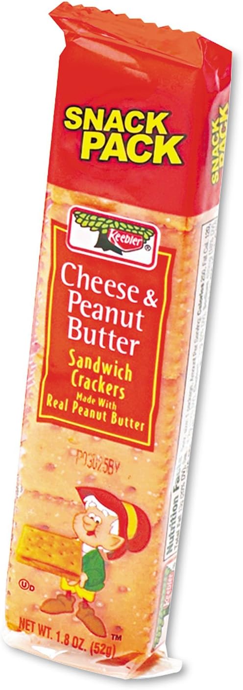 Sandwich Crackers, Cheese & Peanut Butter, 8-Piece Snack Pack, 12/Box