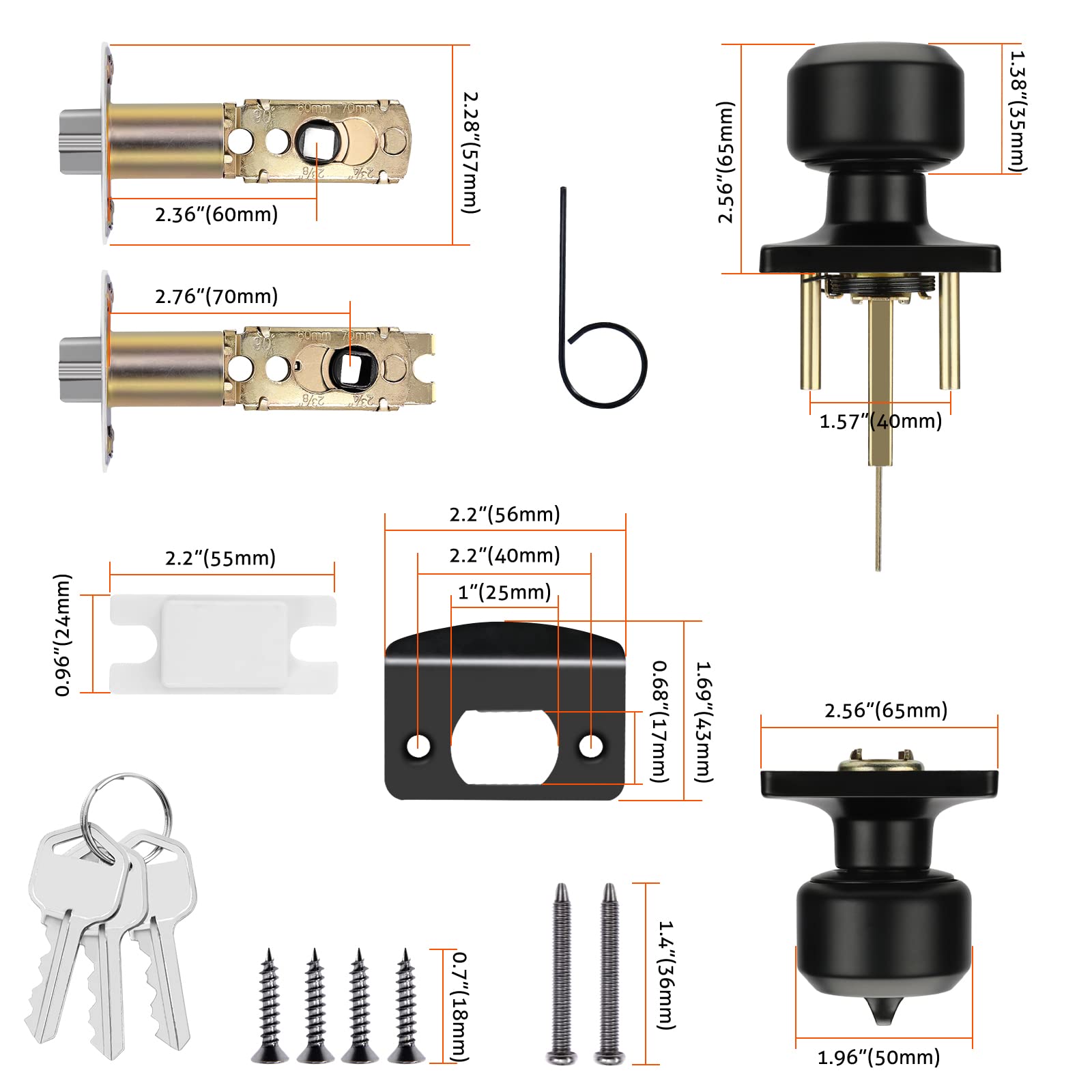 Haidms Paquete de 5 pomos de puerta negro mate con cerradura y llave, pomos de puerta de entrada exterior, pomos de puerta delantera negra, pomos de puerta de bloqueo con llaves, pomos de puerta