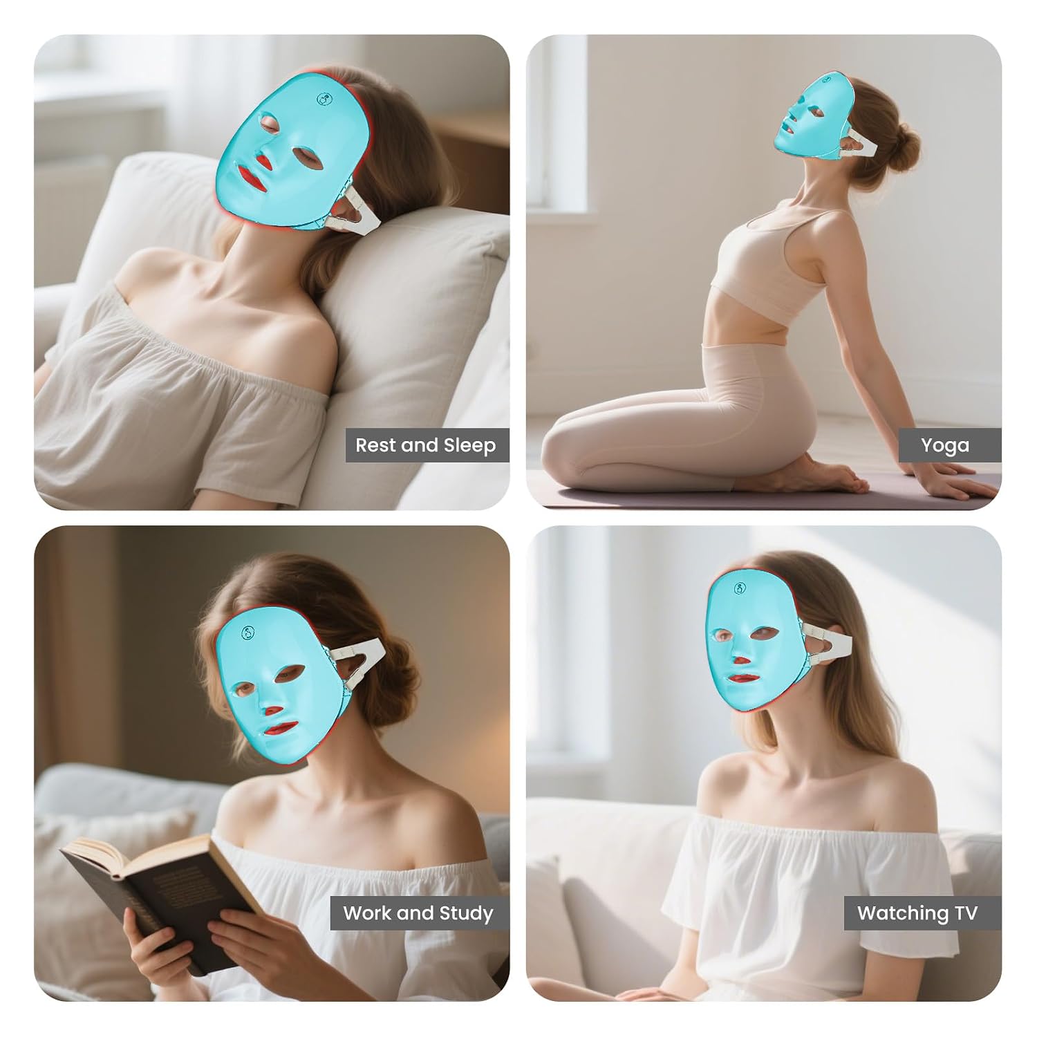 SUERBEATY Red Light Mask For Face, 7-1 Colors Red Light Face Mask, Facial Skincare At Home, Cordless, Portable and Rechargeable, Turkish Blue