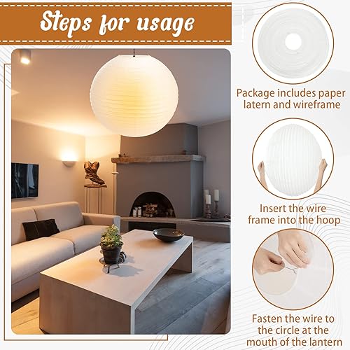 Miniatura 3 de 2 linternas de papel blanco de 30 pulgadas, lámpara redonda gigante para colgar en bodas, fiestas, despedidas de soltera, decoración de aniversario,