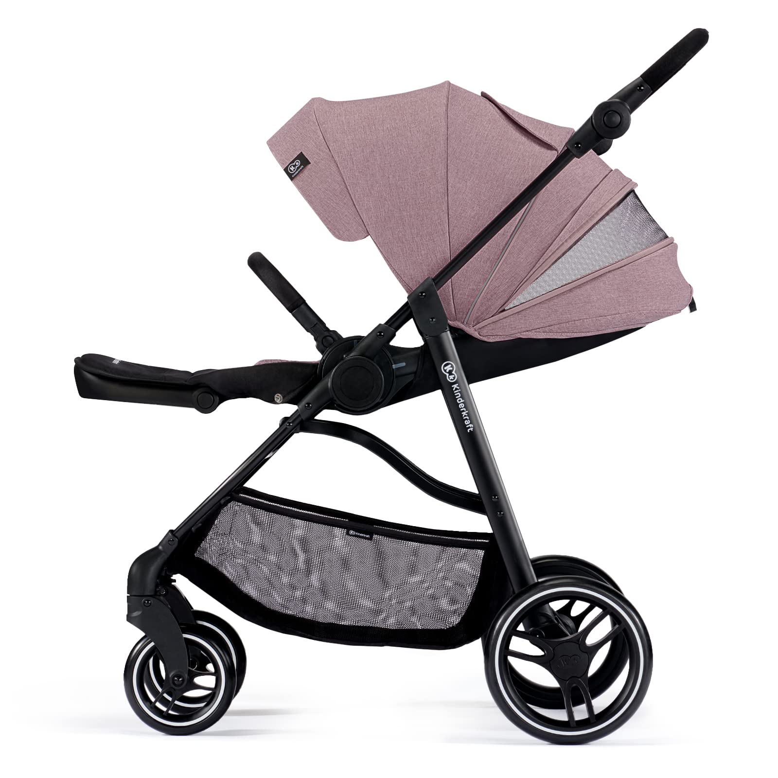 Kinderkraft VESTO Poussette Canne, Poussette Compacte, Poussette Bébé, Siège Réversible, Position Allongée, Avec Accessoires, Légère, Roues en mousse durable, Imperméable avec Filtre UPF 50+, Rose
