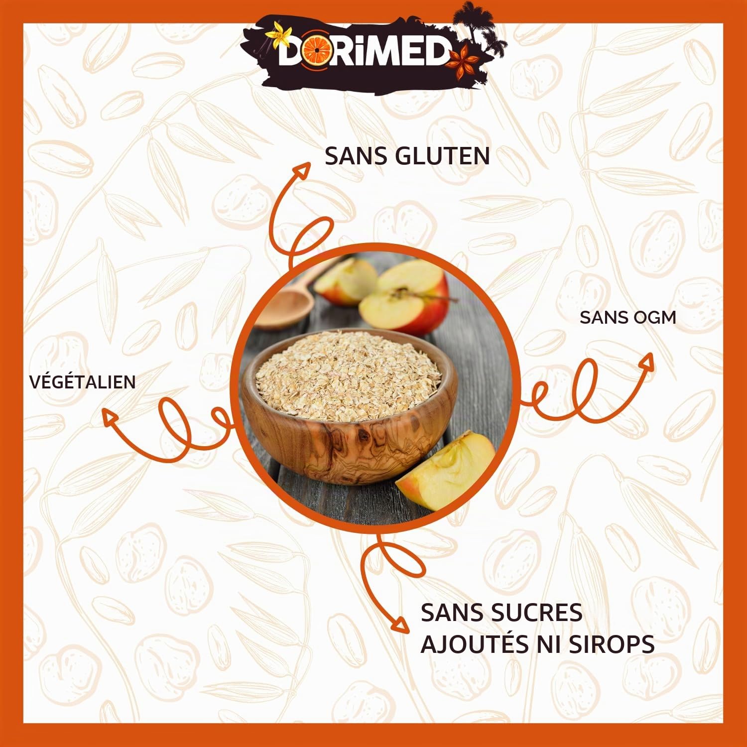 Flocons d'avoine en sac de 2 kg | Graines de céréales d'avoine molle en gors flocons | Sans sucre | Flocons entiers idéaux à combiner dans le muesli et les recettes | Convient aux végétaliens| Dorimed