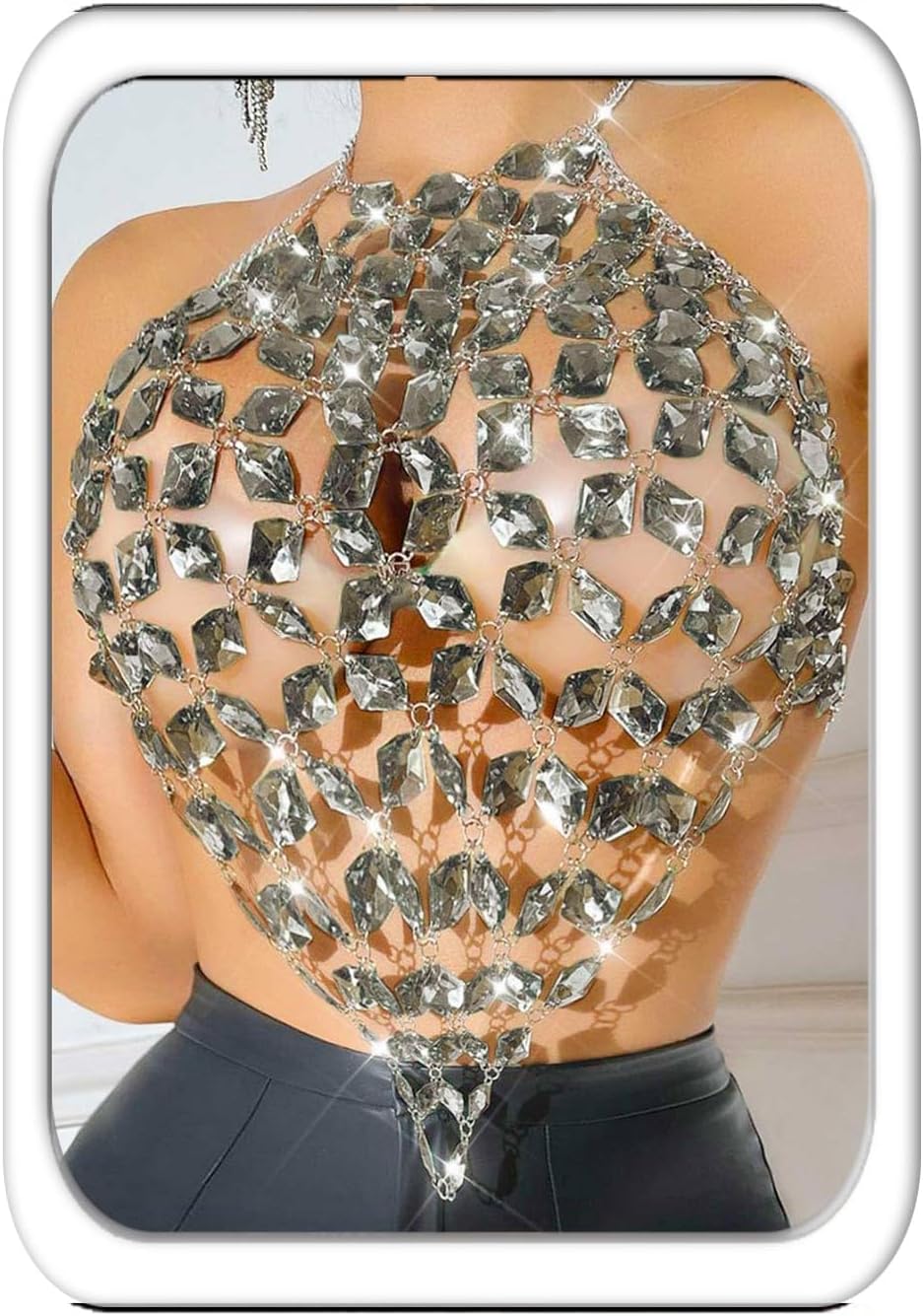 Aukmla Crystal Bra Body Chain Top Silver Rhinestones Halter Crop Tops Beach Bikini Chest Chains Body Jewelry for Women