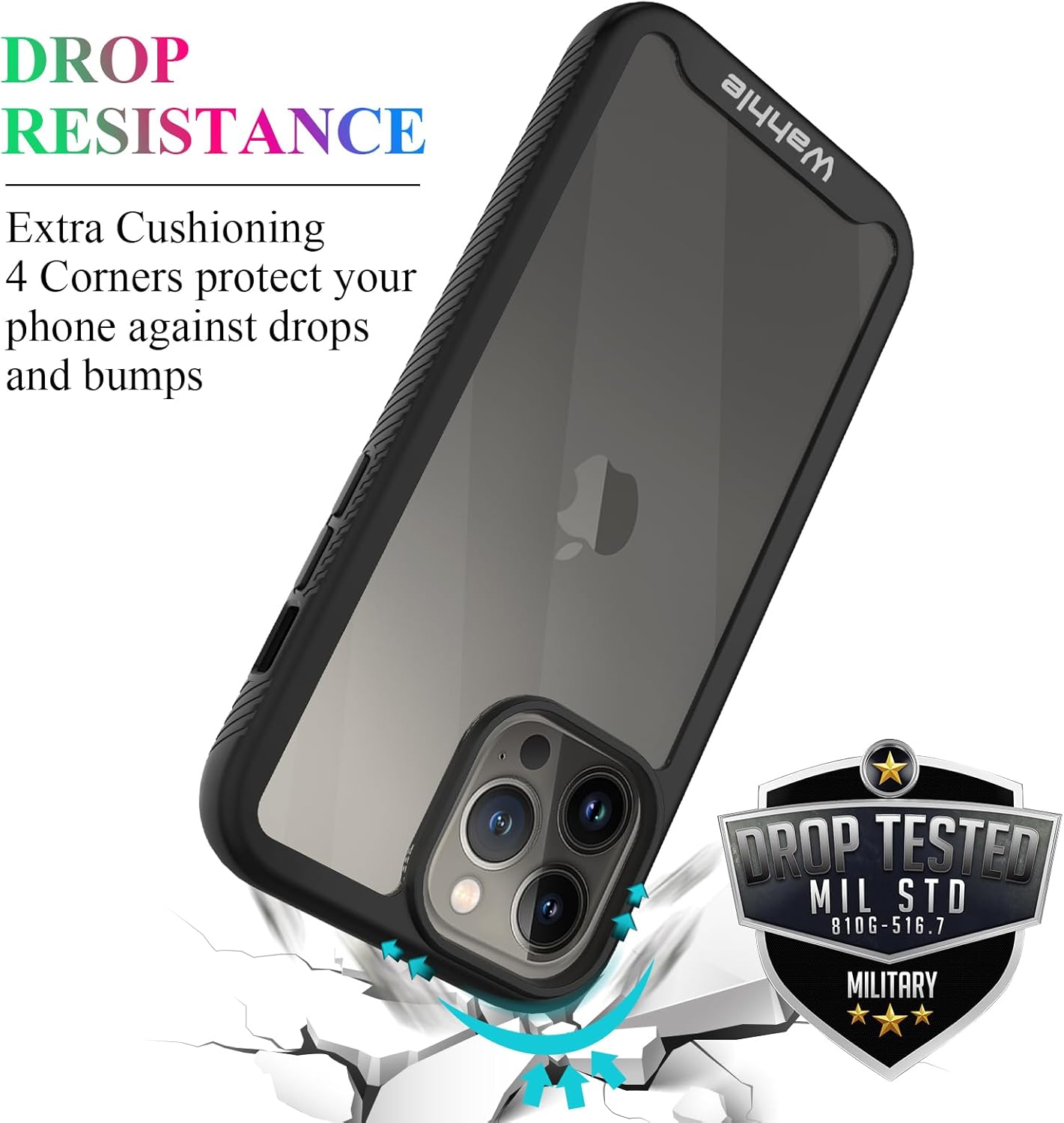 wahhle Compatible with iPhone 13 Pro Max Case, Built in Screen Protector Full Body Shockproof Slim Fit Bumper Protective Phone Cover 6.7'' Men Women-Black/Clear - Image 2