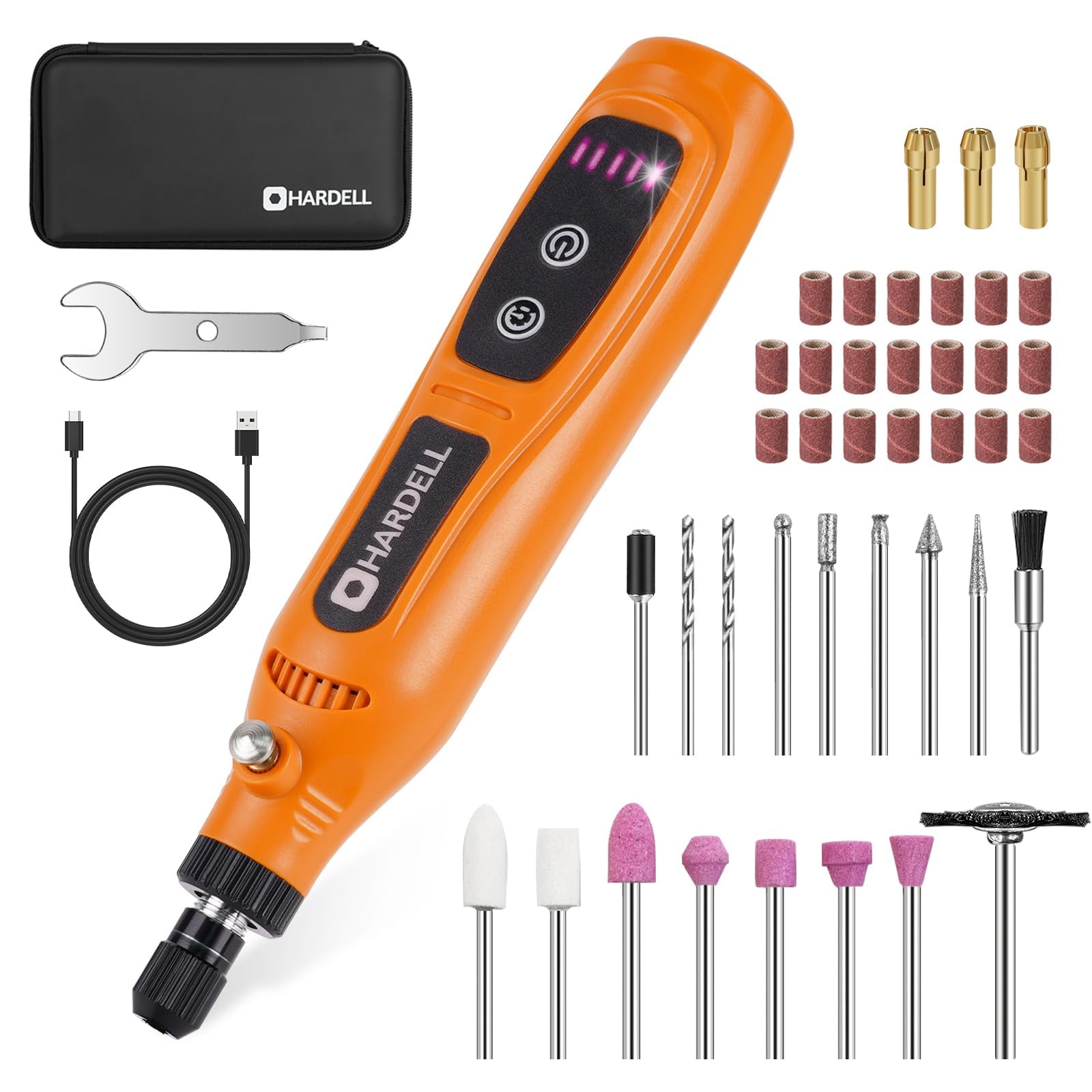 HARDELL Mini Cordless Rotary Tool 4V, 5-Speed Rotary Tool Kit with 30 Accessories, Rechargeable Power Rotary Tool for Engraving, Sanding, Polishing, Drilling, Grinding, Small DIY Crafts