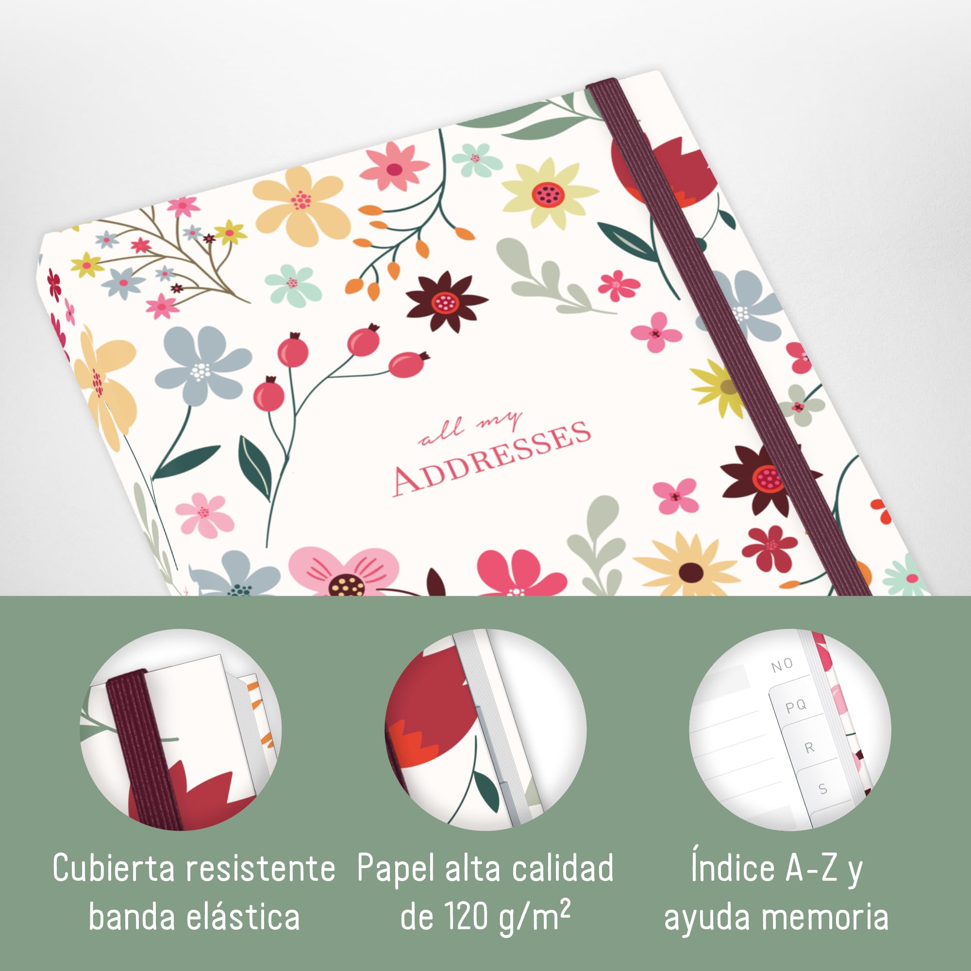 paper&you® Agenda A5 con índice A-Z [Wild Flower] para contactos, cumpleaños y contraseñas - sostenible y respetuosa con el clima