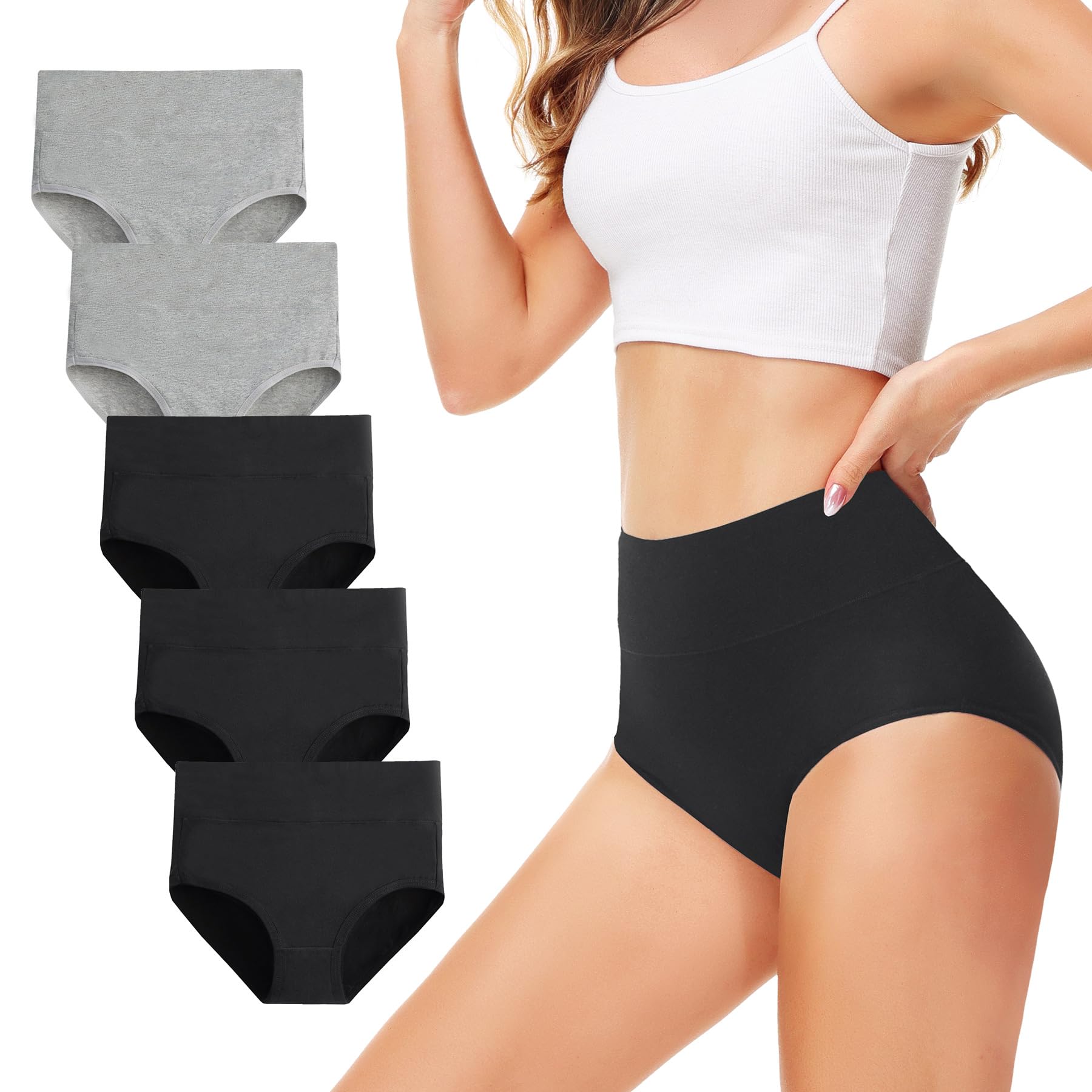 TUUHAW Braguita de Talle Alto Algodón para Mujer Pack de 5 Culotte Bragas de Cintura Alta Cómodo Talla…