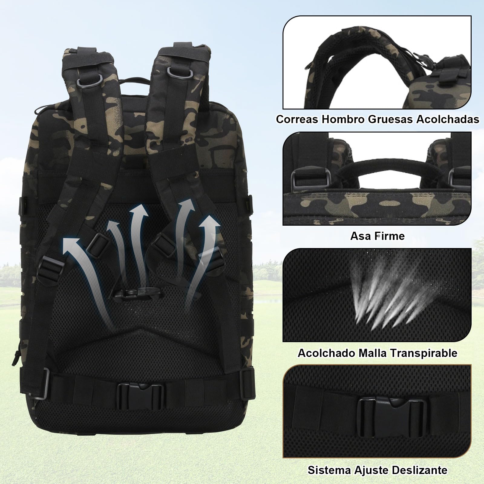 Mochila Táctica 45L Militar, Paquete de Asalto Molle de Gran Capacidad Impermeable Bolsa para Ejército, Mochilas de Marcha para Emergencias de 3 Días Caza Senderismo Acampada Actividad al Aire Libre
