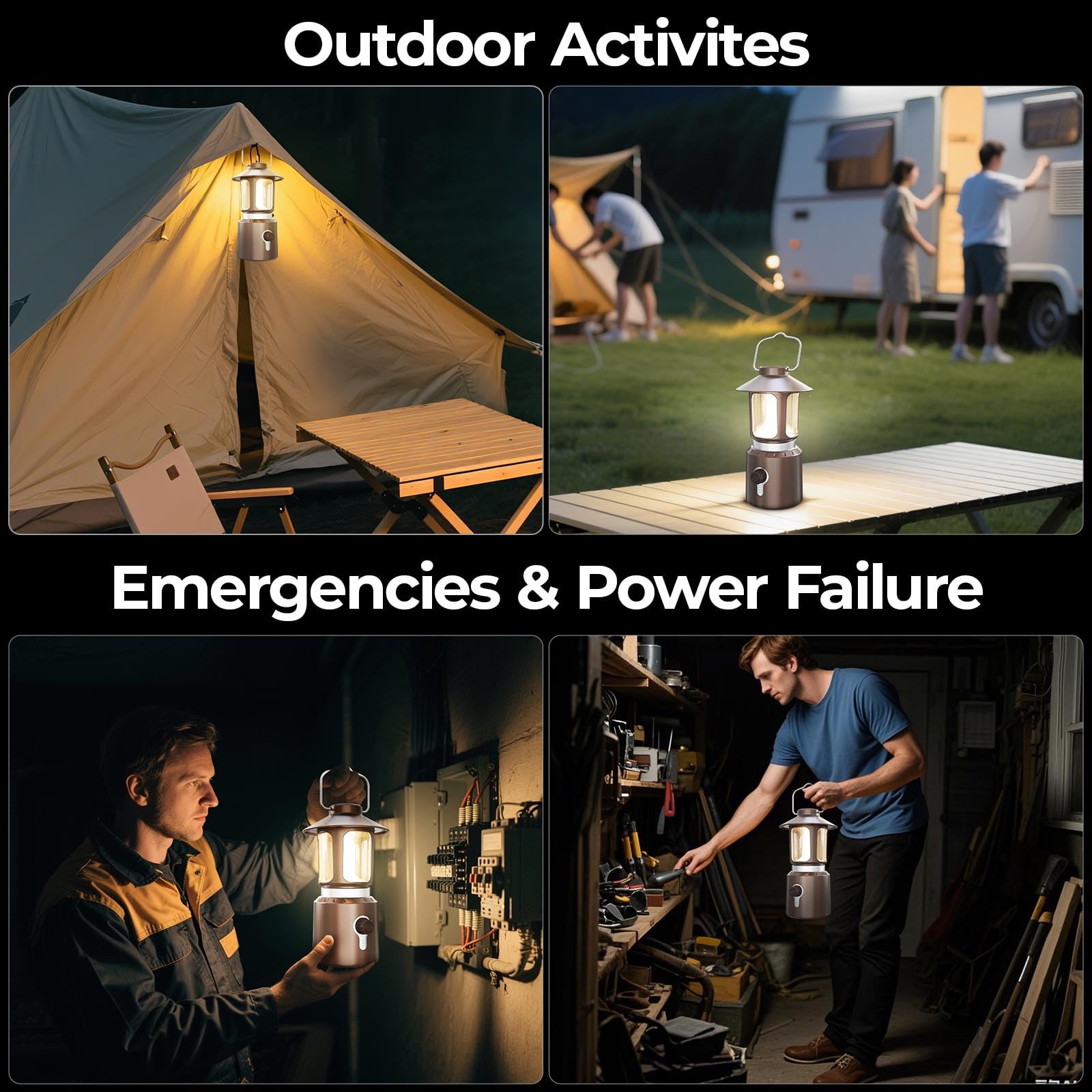 Camping-Laterne, wiederaufladbar, 8000 mAh batteriebetriebene Laterne, Taschenlampe, LED-Camping-Lichter mit 3 Lichtmodi (2000–6500 K), Teleskop-Laternen für Stromausfälle, Hurrikane, Wandern (Bronze)