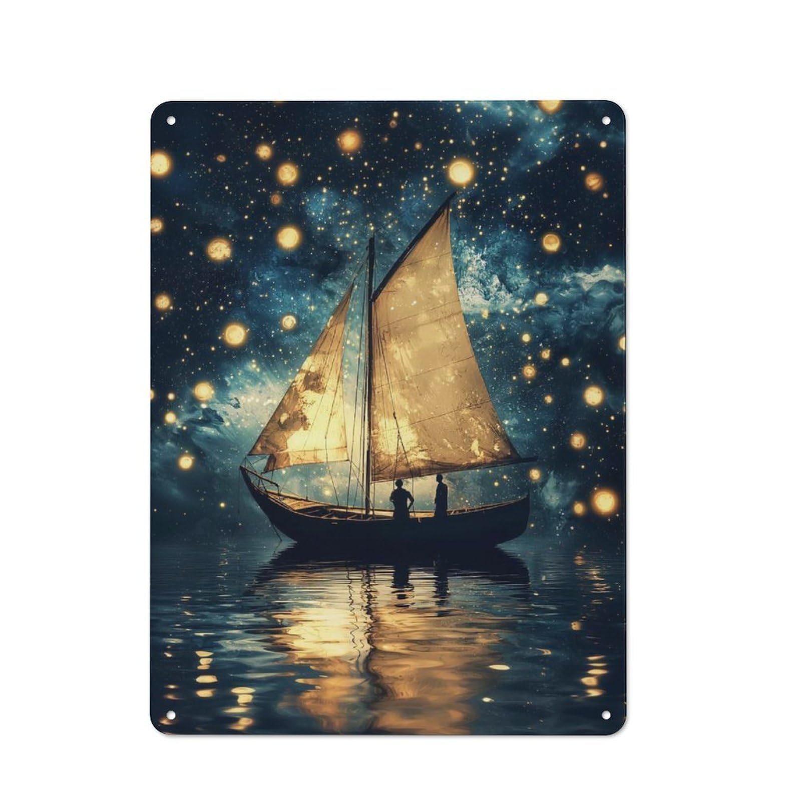 Junmoney Sailboat Under A Starry Sky Vintage Metal Sign 40X30cm For Bar Or Restaurant, For Vintage Wall Decor Fans, For Living Room And Hallway Decor