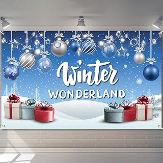 Winter Wonderland Baby Shower Party Backdrop Banner for Boys, Blue Winter Christmas Snowflake Party Decorations Favor Supplies Snow Photography Background Photo Booth
