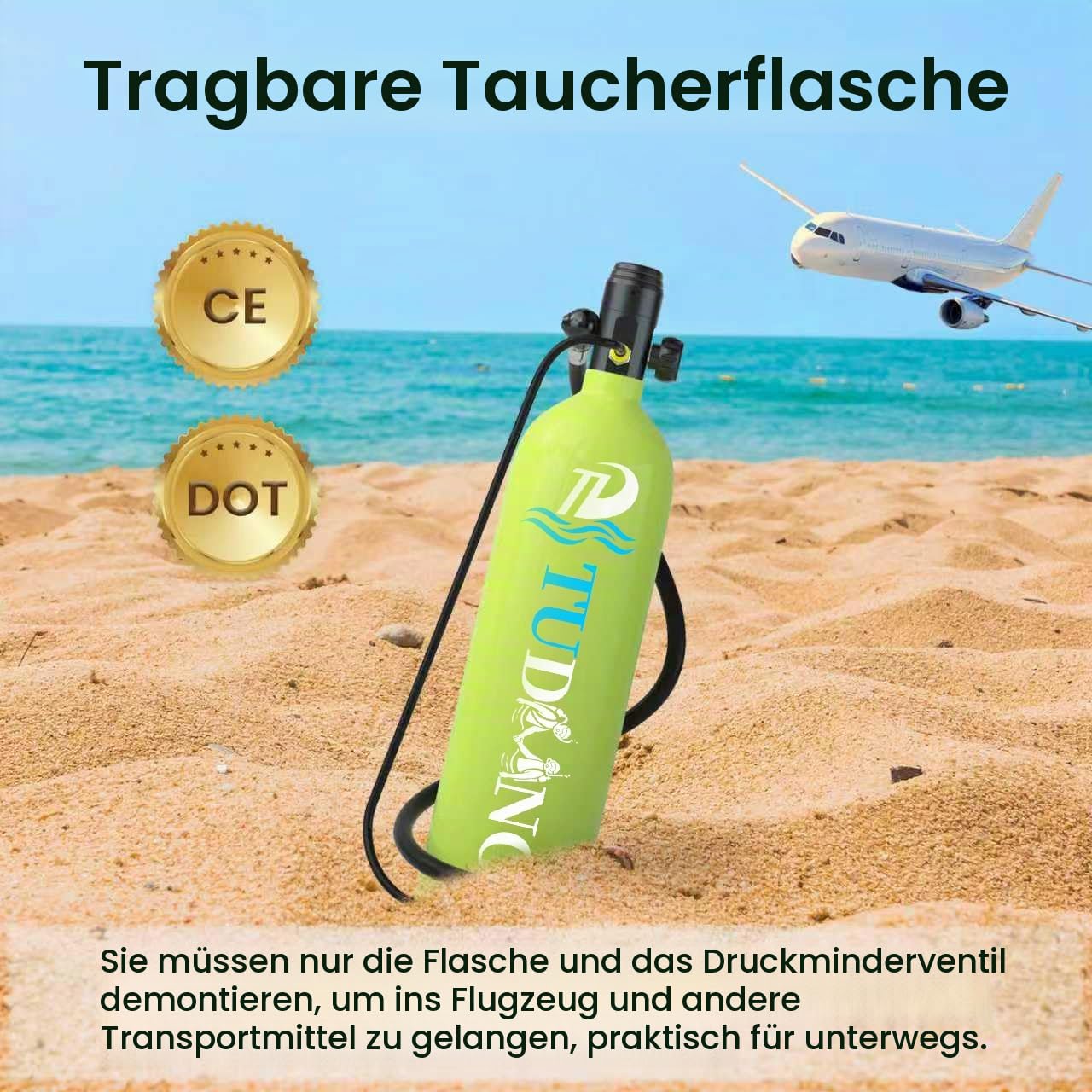 TUDIVING-2L Tauchflasche | Unterstützt 30-45 Minuten Unterwasser-Atmungszeit | mit Luftkompressor | Lungenflasche