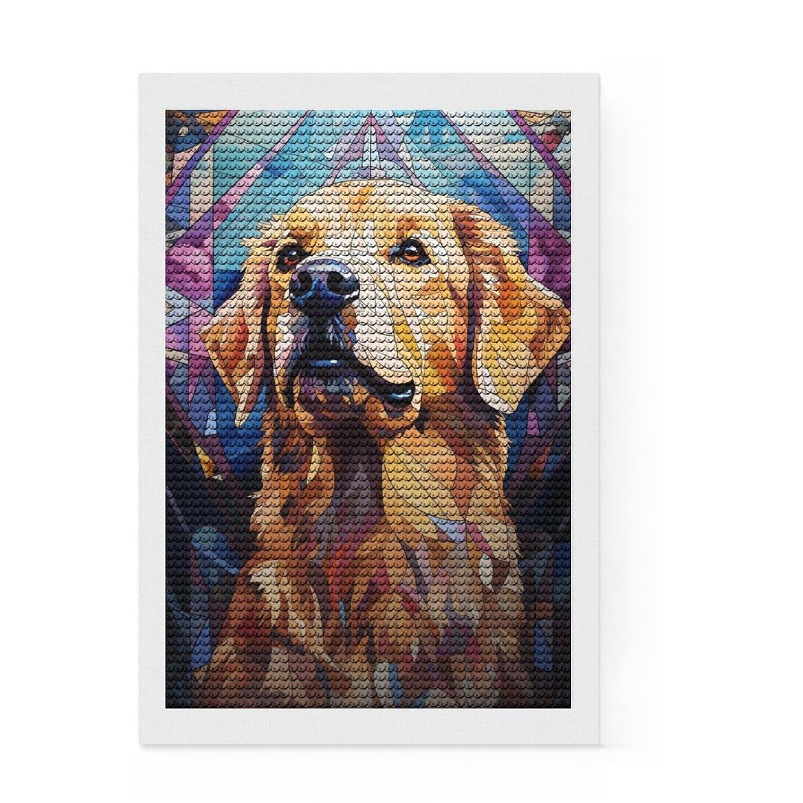 Junmoney Golden Retriever Stained Diamond Art Canvas 8"x12", for Teens, Enjoyable At-Home Hobby, Office Decor, Gift Idea, Pleasing Wall Art Project