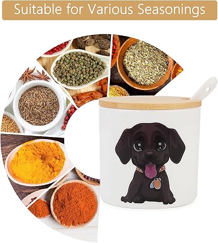 Miniatura 7 de Kitchenexus Azucarero de cerámica, azucarero de porcelana con tapa de madera y cuchara de acero inoxidable de 9 oz/9.0 fl oz con patrón de perro,