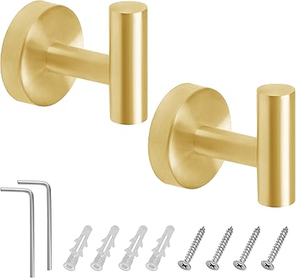 Belle Vous Percheros Pared para Toalla o Bata Dorado (Pack de 2) Toalleros de Baño Redondos Resistentes con Tornillos y Tacos - Puerta de Baño, ...