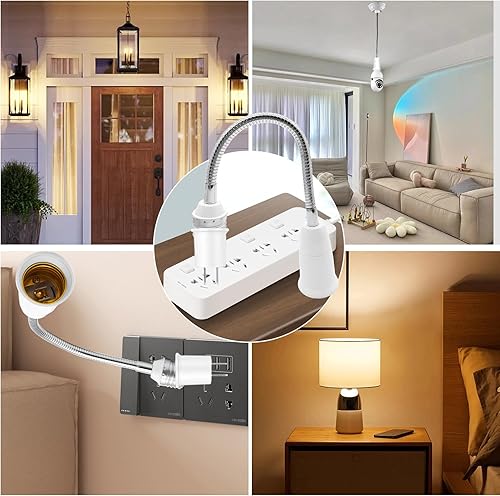 Miniatura 6 de Jmlwlzx Adaptador extensor de enchufe de luz, paquete de 2 unidades, extensor de bombilla E27 a E27, base de extensión ajustable, adaptador de