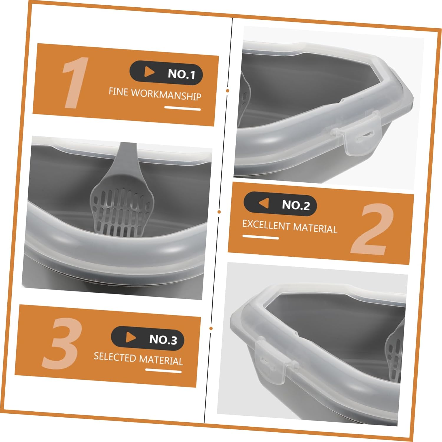 Semi-Closed Cat Litter Box Large -Splash Design for Kittens Cats Material Easy Cleaning for Breeds Grey Color