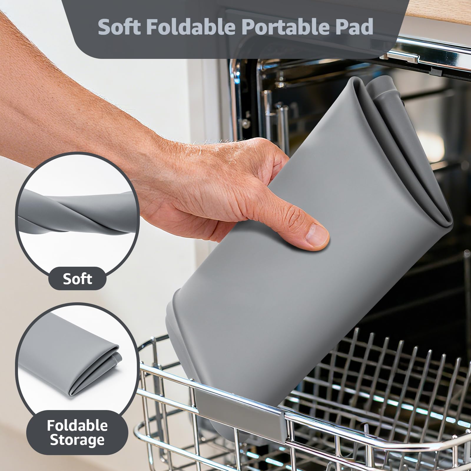 27''x27'' Washing Machine Drain Pan Silicone Mat with 0.78'' Raised Edges(Leak Protection),Non-Slip & Anti-Vibration Washer Drip Tray for Floor Protection,Washer/Dryer,Refrigerator,Rubber Pad,Gray