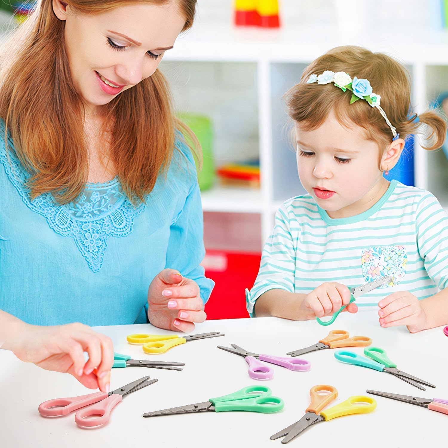 Lot de 45 ciseaux de sécurité pour enfants, 12,7 cm, poignées confortables, ciseaux d'étudiant, ciseaux d'artisanat pour tout-petits, ciseaux pour salle de classe, bureau, école, maison