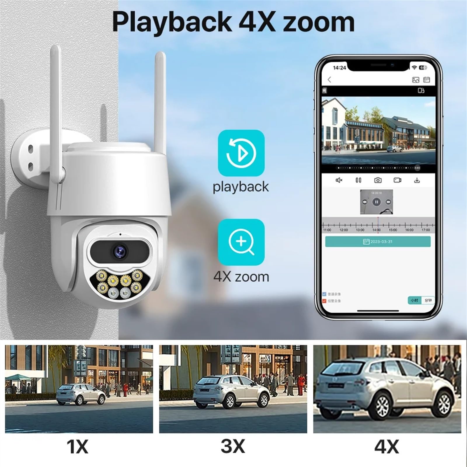 Kamera PTZ 4MP 2K HD zewnętrzna kamera IP do monitoringu AI wykrywanie człowieka dwukierunkowy dźwięk CCTV kamera do nadzoru wideo P2P Łatwa instalacja(4MP NO SD Card)