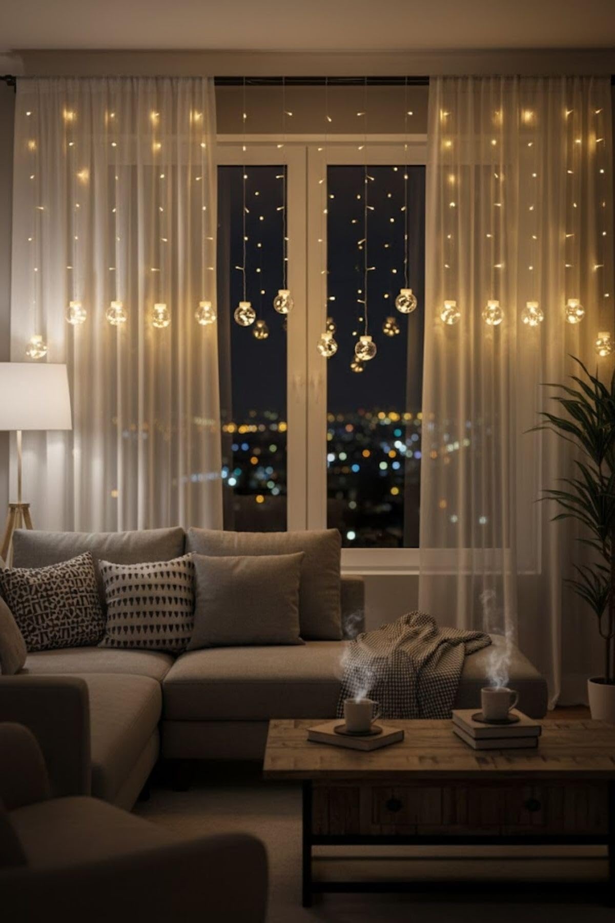 BUFFER Kumandalı LED Dekoratif Sarkıt Aydınlatma, 10 Sarkıtlı Top İçi Mini Toplu, Cam, Günışığı Rengi, Modern Stil, Uzaktan Kumanda ile Kontrol