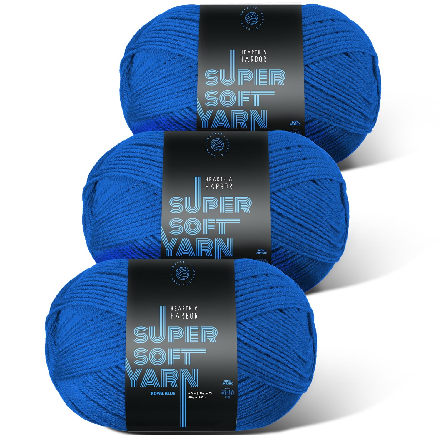Acrylic Yarn for Crocheting &amp; Knitting – Soft Crochet Yarn for Crocheting, 3 Pack of 370 Yards, Perfect for Crafts &amp; Amigurumi, Medium Worsted Weight 4, Royal Blue