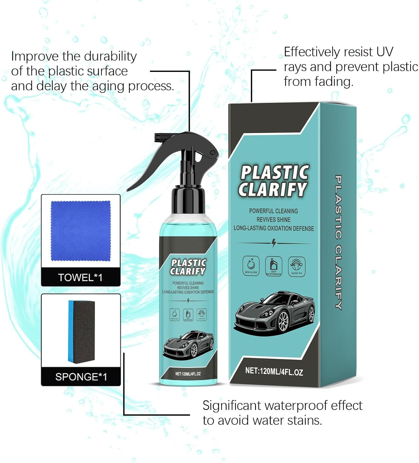 Interior Maintenance Refresher for Car, Plastic Clarify for Cars, Waterless Plastic & Trim Restorer Spray, Maintenance and Cleaning Restores Shine, 120ml/4.06oz (3Pcs)