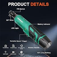 Vista 7 de COMOWARE Kit de llave de trinquete eléctrica inalámbrica 3/8, par de 40 ft-lbs, potencia de 12 V, 8 dados, luz LED, cargador rápido, diseño