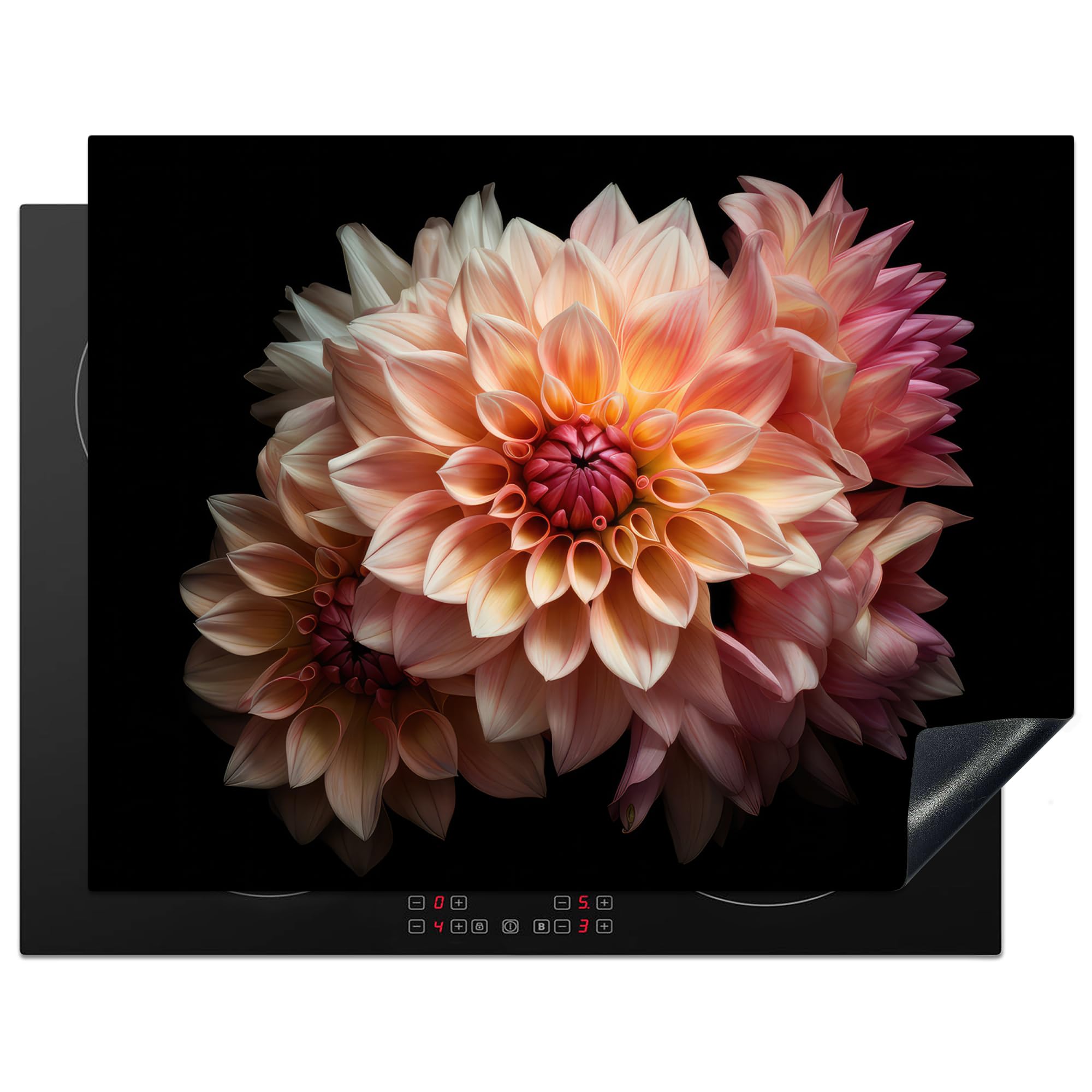 KitchenYeah© Induction Hob Protector Mat 23.2"x30.3" / 77x59 cm Cooker Top Protectors Cover Ceramic Covers Electric Hobs Vinyl Dahlia - Flowers - Pink - Black - Botanical — image 1