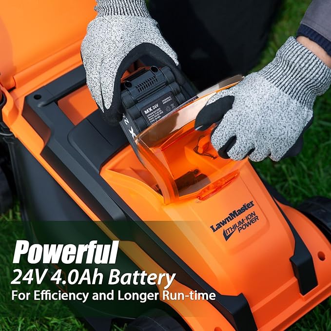 The LawnMaster CLM2413A Cordless Lawn Mower is a convenient and efficient tool for maintaining your lawn. With a 13-inch cutting width, this mower is suitable for small to medium-sized yards. The 24V Max battery provides plenty of power to tackle grass cutting tasks, and with two 4.0Ah batteries included, you can mow for longer periods without needing to recharge.
