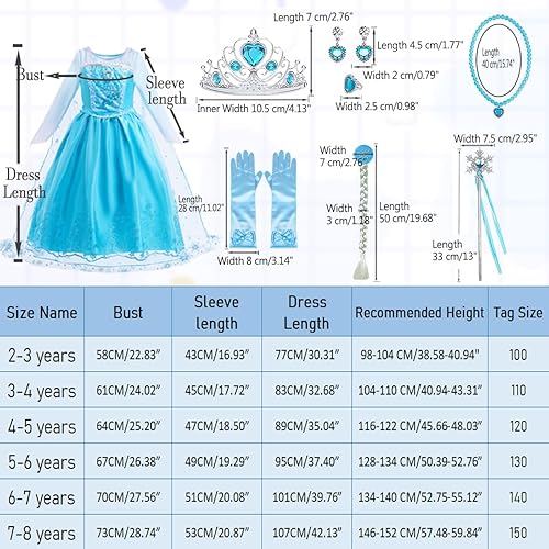 Miniatura 6 de Luzlen Vestido de princesa Elsa para niña pequeña disfraz de fiesta de nieve azul