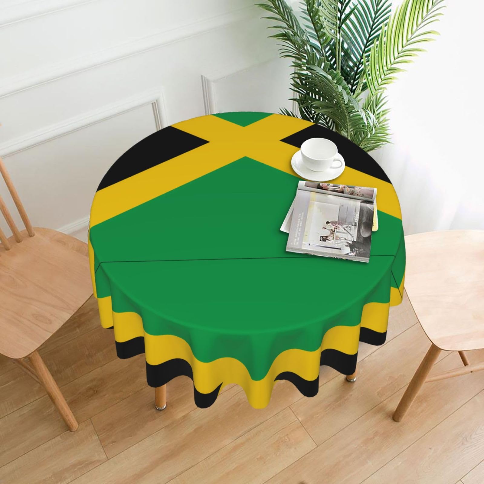 WHJSSF Flag of Jamaica Prints Round Decorative Table Throw 60 Inch – Waterproof Table Cover for Dining, Coffee Tables, and Outdoor Events