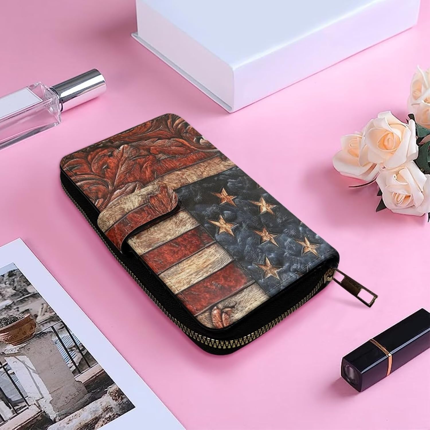 COEQINE Ladies Wallets Pink Leopard Heart Black Printed Leather Phone Long Clutch Purses Check Coin Change Holder - Image 6