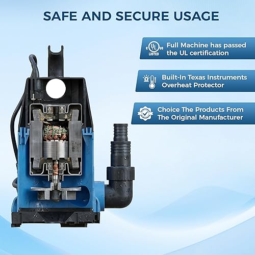Miniatura 4 de Bomba de sumidero sumergible de 13 HP, bomba de agua automática limpiasucia de 2377 GPH, termoplástica portátil de alto flujo para piscina, jardín,