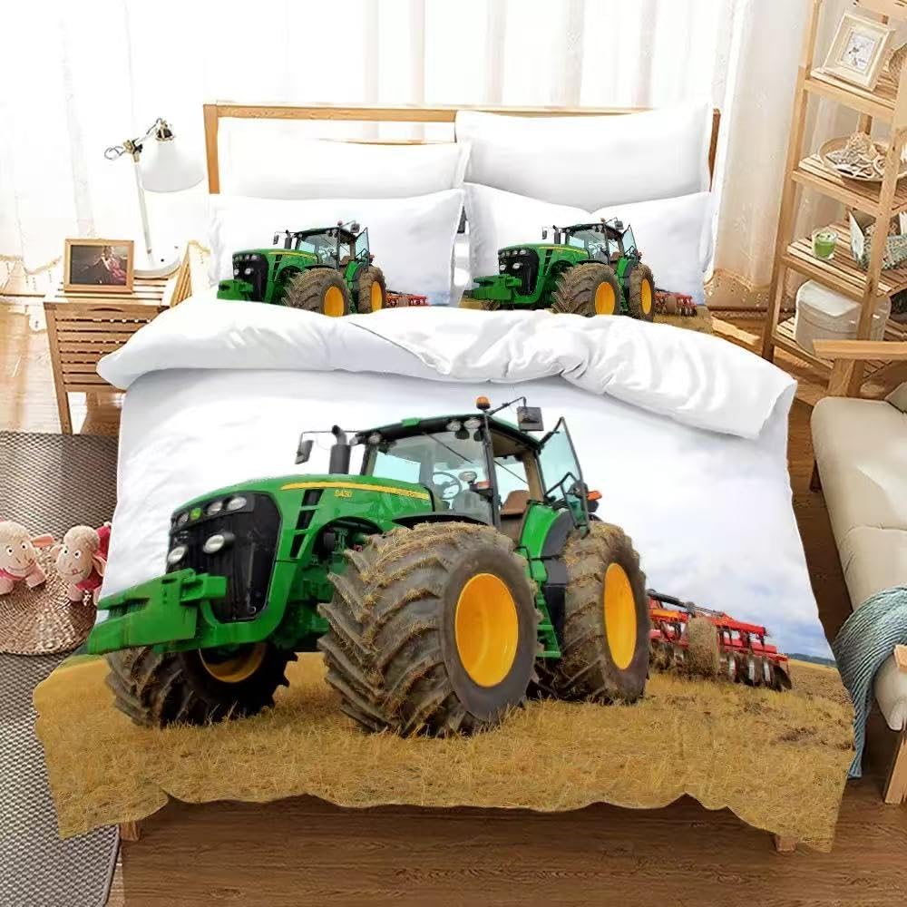 NDXRWDZR Single Bedding Set Tractor Duvet Cover for Kids Soft Hypoallergenic Microfiber Duvet Cover with Zipper Closure, 1 Duvet Cover 135x200 cm + 2 Pillowcases 50x75 cm