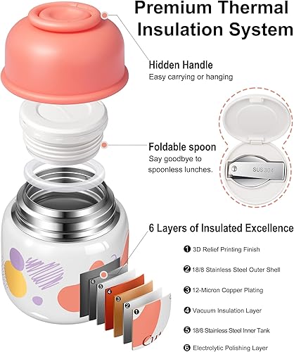 Miniatura 13 de KTKUDY Termo de 17 onzas para comida caliente, tarro de alimentos aislado de acero inoxidable con cuchara plegable, termo de sopa de boca ancha