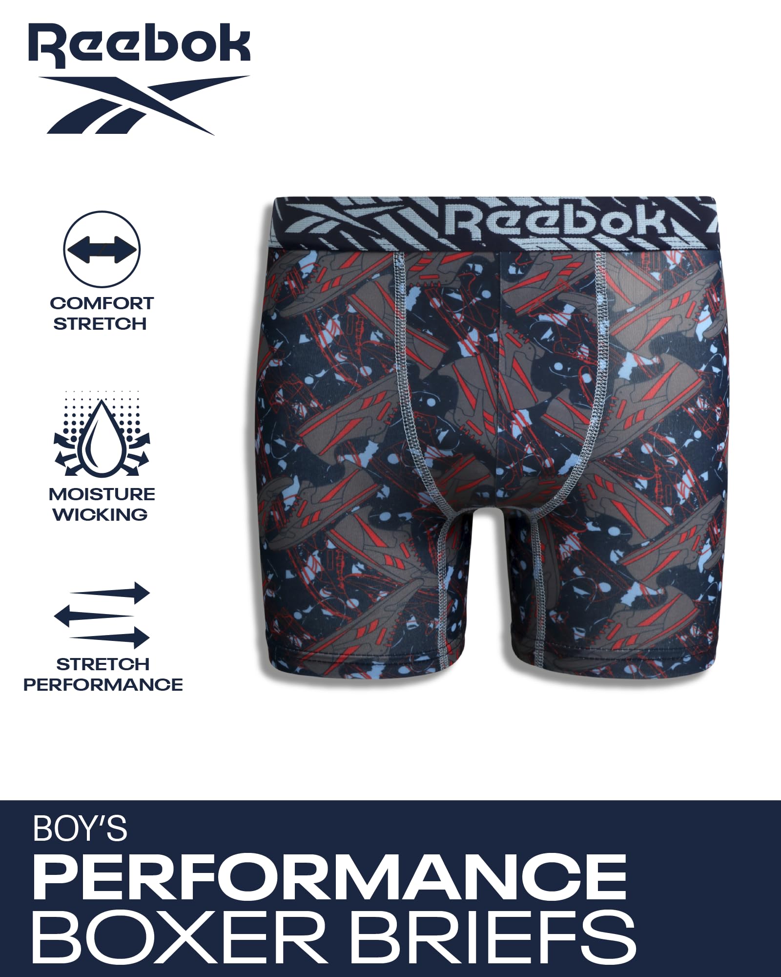 Reebok Calzoncillos Tipo bóxer de Pierna Larga para niños (Paquete de 3)