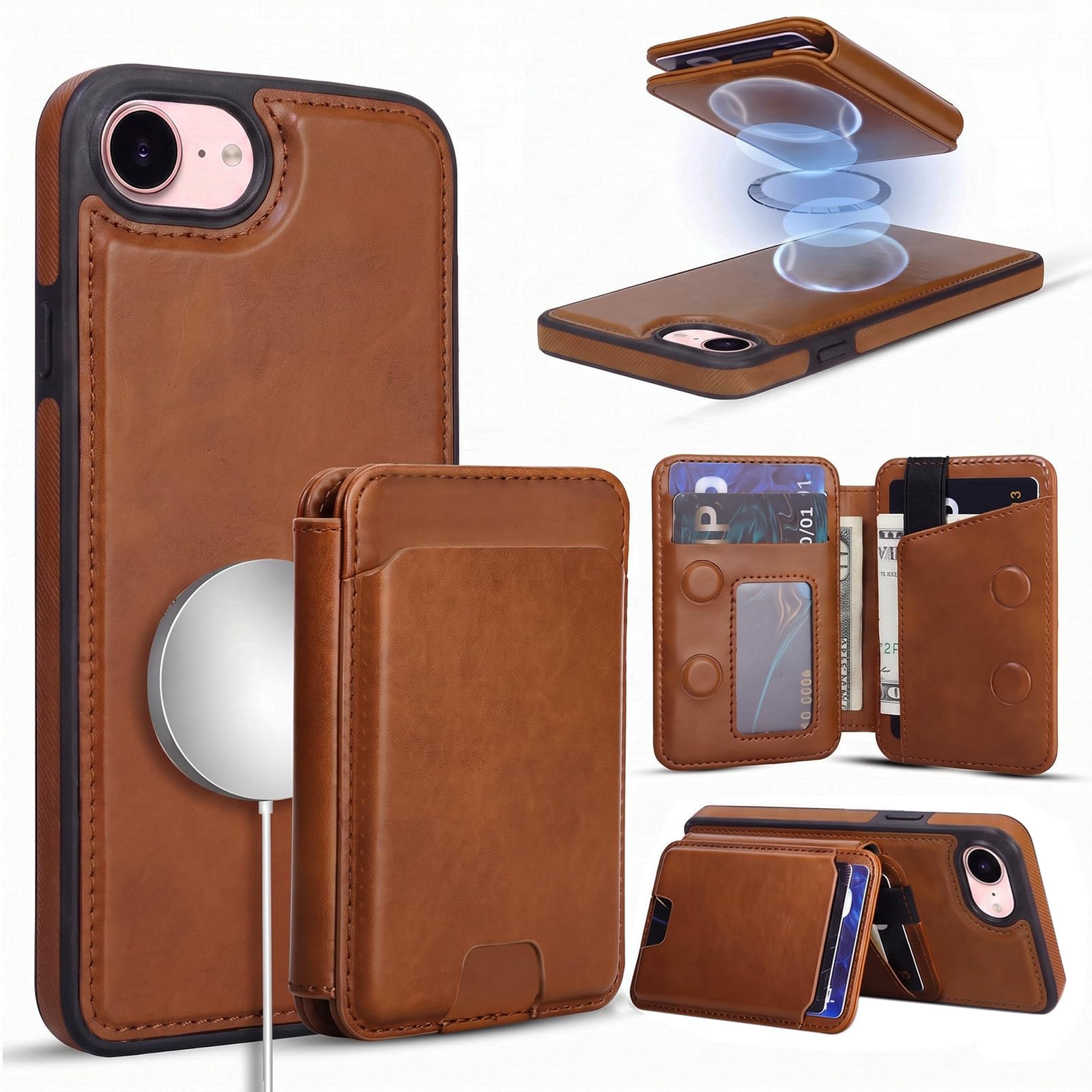 ASAPDOS Magnetic Detachable Wallet Case for iPhone 17E/iPhone 16E with Kickstand,2-in-1 M…