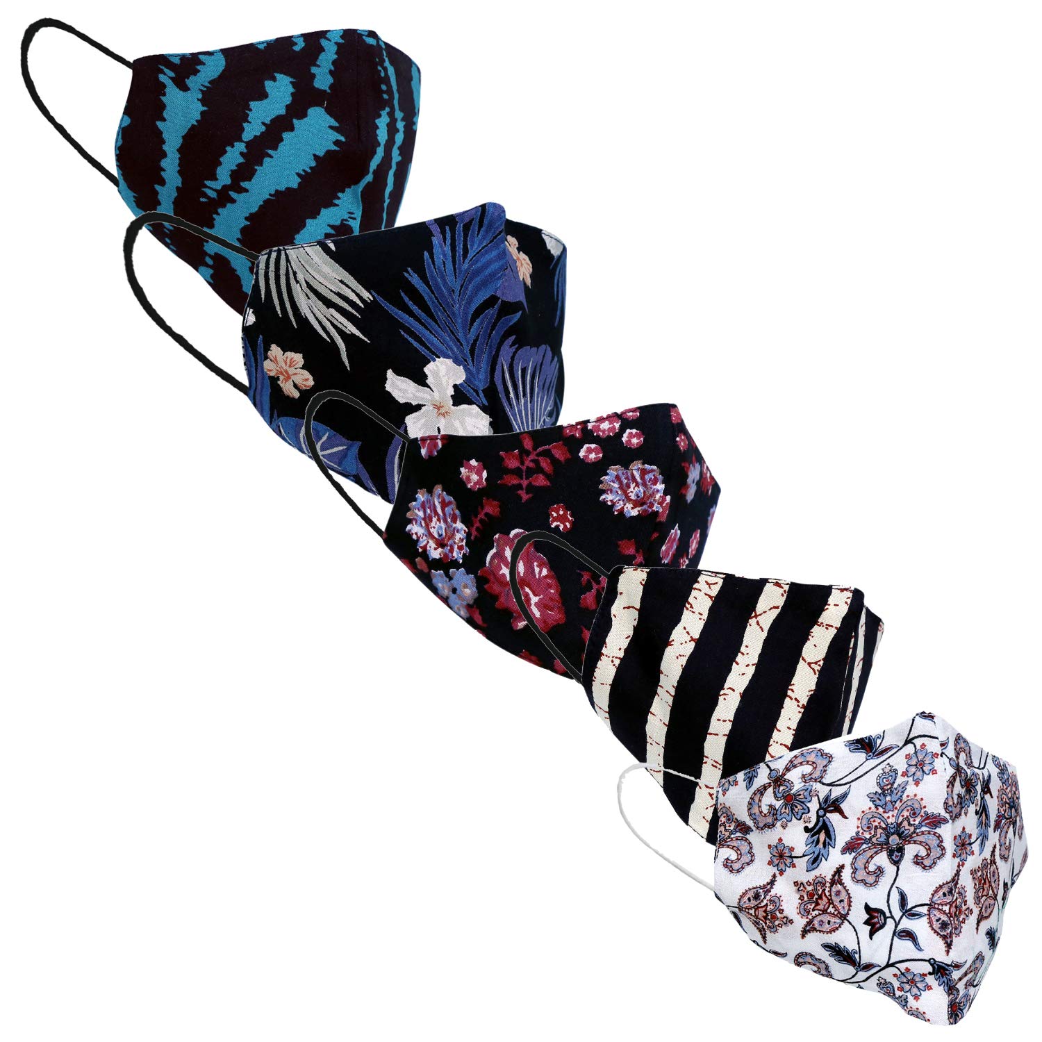 9 Impression Viscose Unisex Face Mask, Multi-colored - Pack of 5